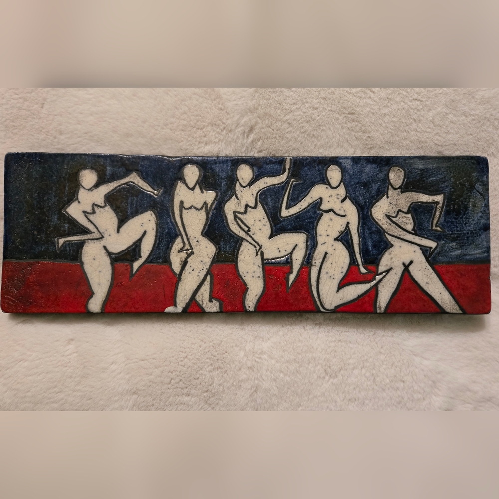 Vintage Marina Bosetti Art Ceramic Nude Women Wall Desk Art Rare Red White Blue